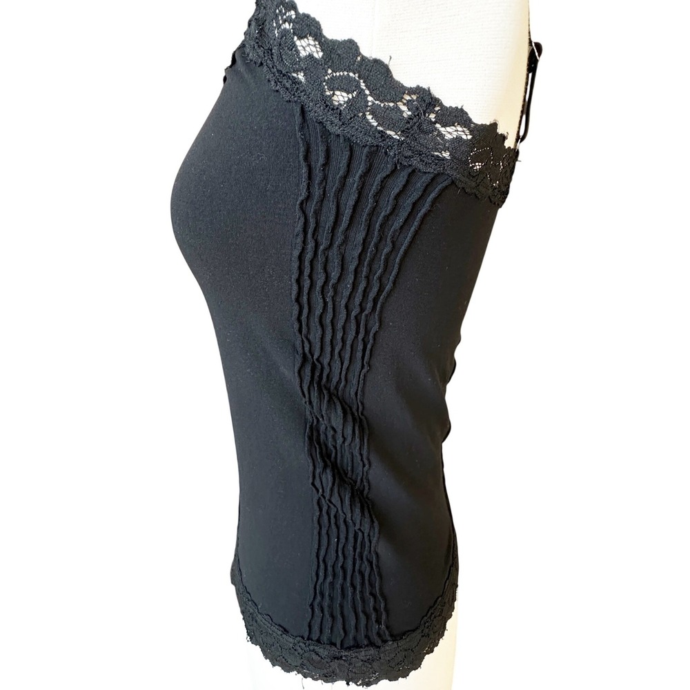 VTG Bebe Black Lace Trim Ruched Camisole Tank Top Y2K Layering Lagenlook 90s 00s - Picture 3 of 6